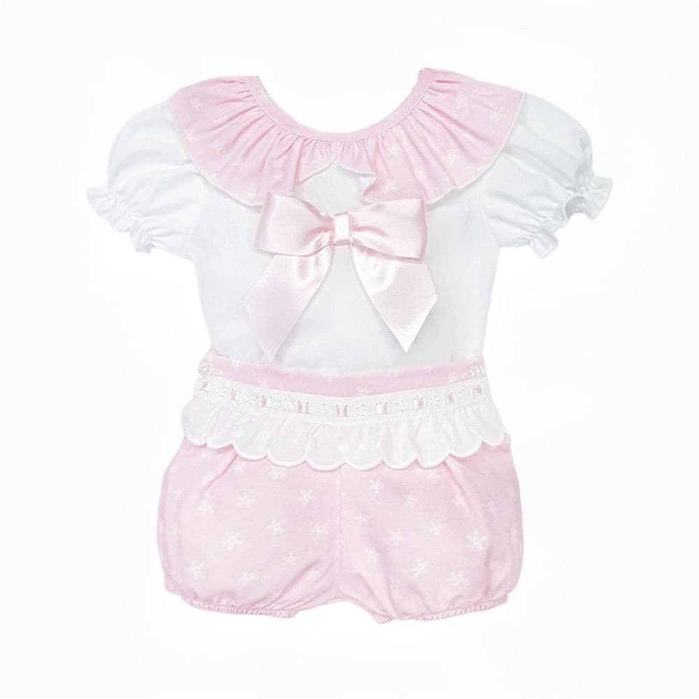 Baby Girl Pink Cotton Lace Shirt with Shorts "MYD26034"