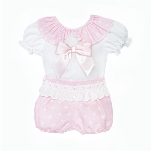 Baby Girl Pink Cotton Lace Shirt with Shorts "MYD26034"