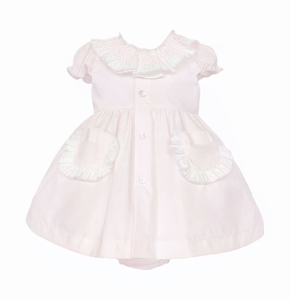 Baby Girl Pink Cotton Smocked Collar Puff Dress with Pants "MYD26013"