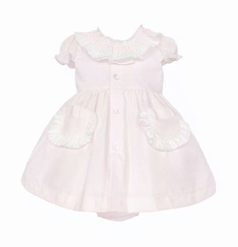 Baby Girl Pink Cotton Smocked Collar Puff Dress with Pants "MYD26013"