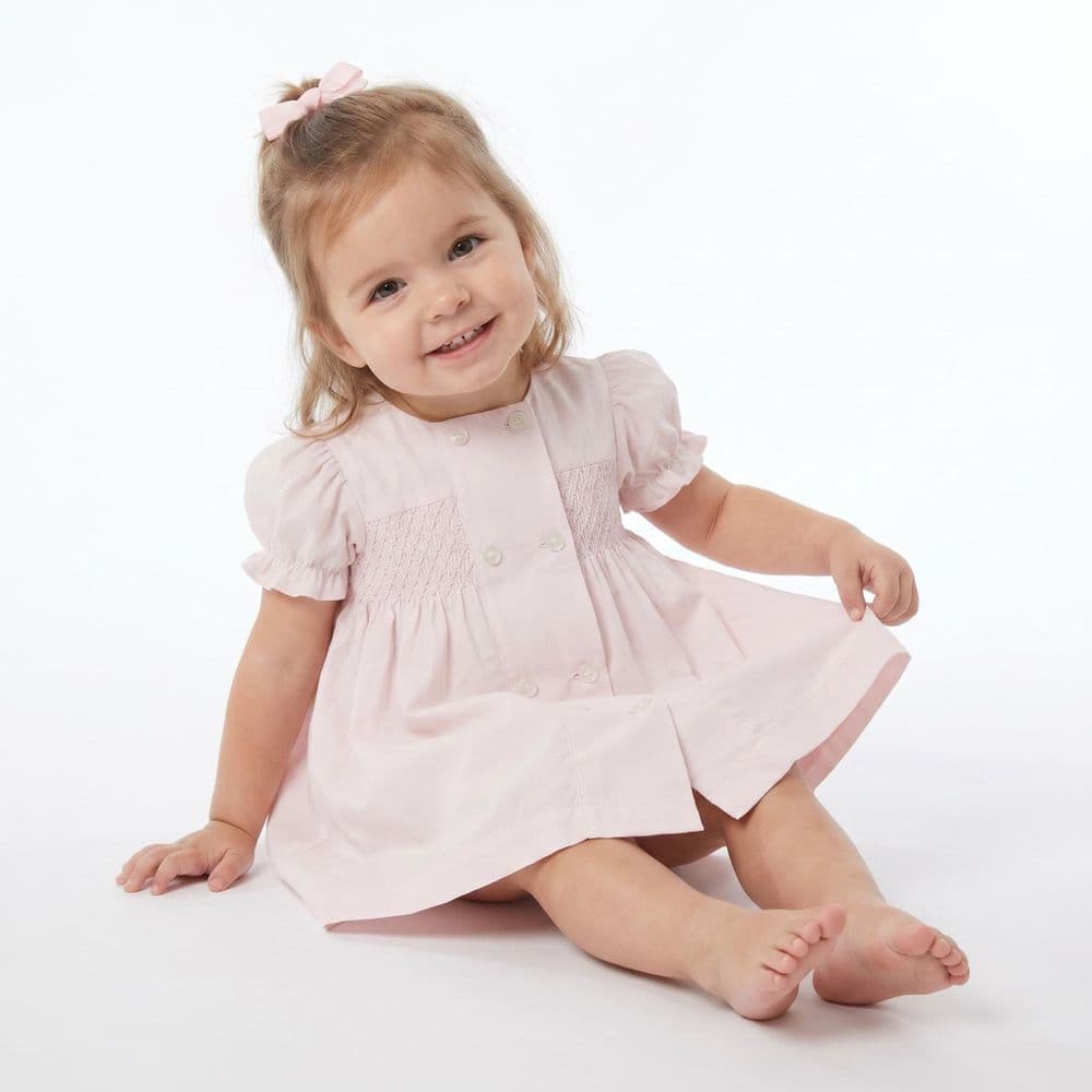 Baby Girl Pink Cotton Smocked Puff Dress with Pants "MYD26015"