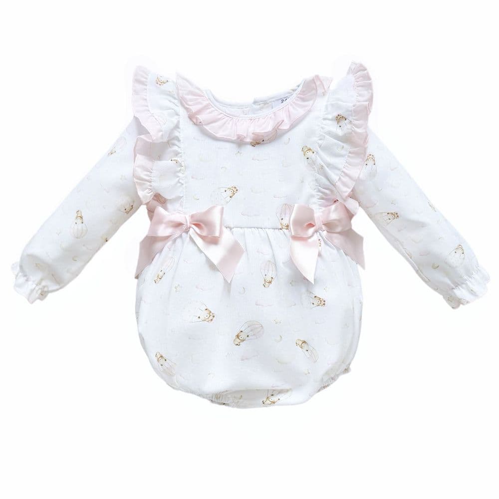 Baby Girl Pink Cotton Teddy Frilly Shoulder Romper "MYD25203"