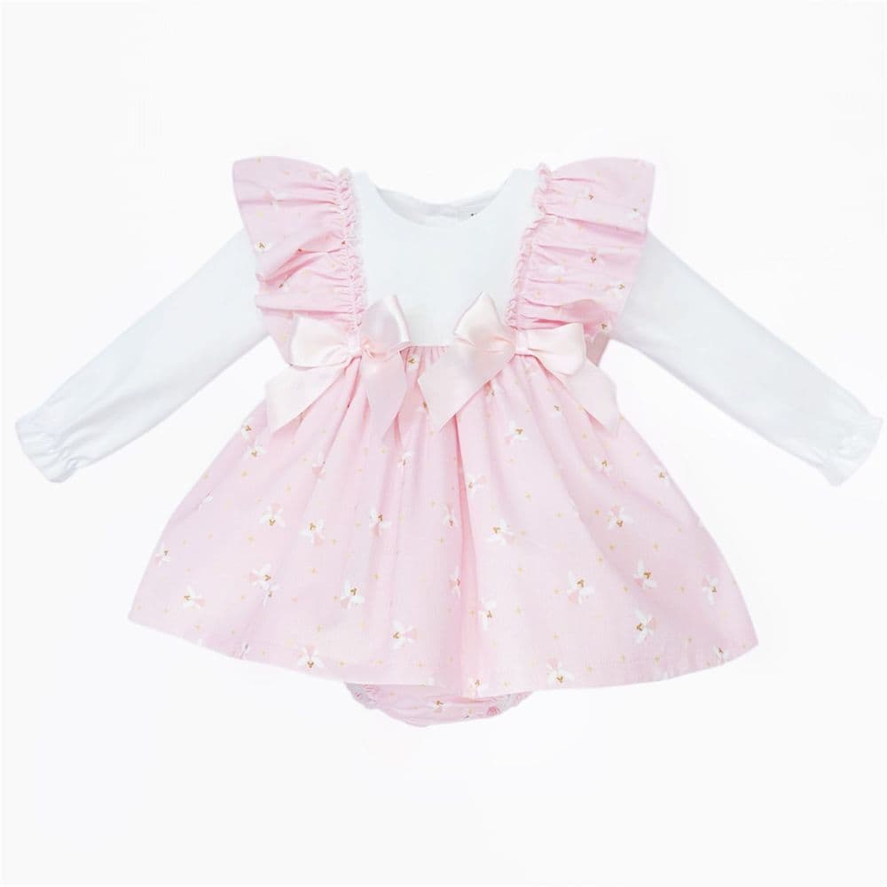 Baby Girl Pink Fairy Frilly Shoulder Puff Dress with Pants "MYD25259"