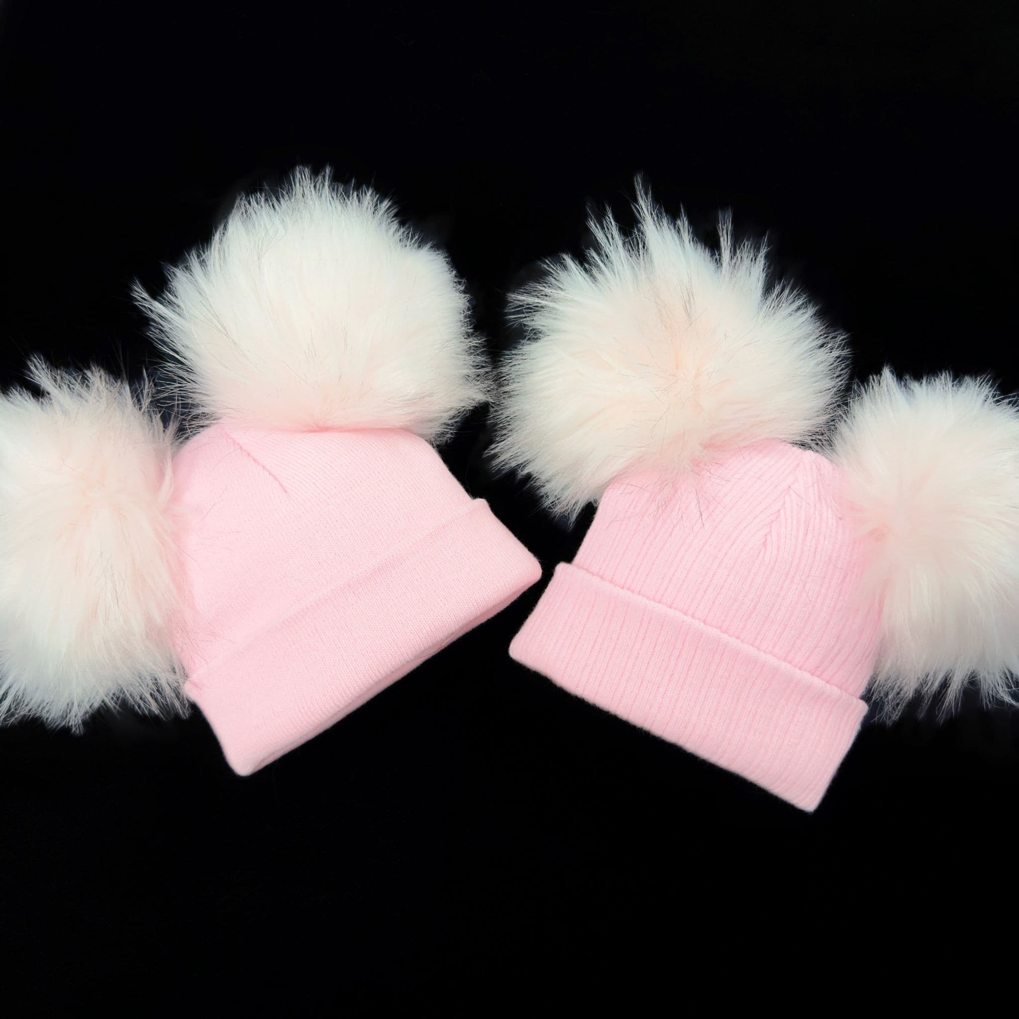 HOT Fur Hats Ladies Double Pom Pom Hats Baby Girl Pink Mega