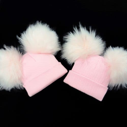 Baby Girl Pink Mega Double Pom Hat Faux Fur