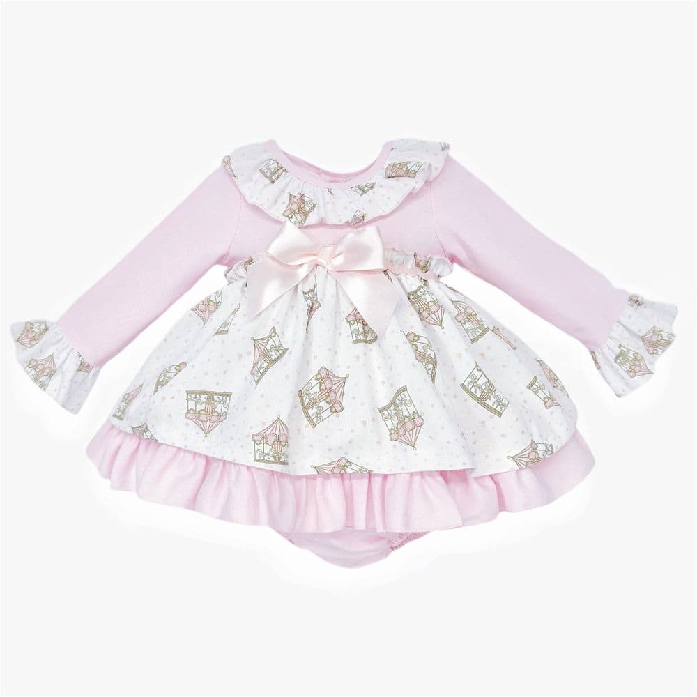 Baby Girl Pink Print Puff Ball Dress with Pants "MYD25210"