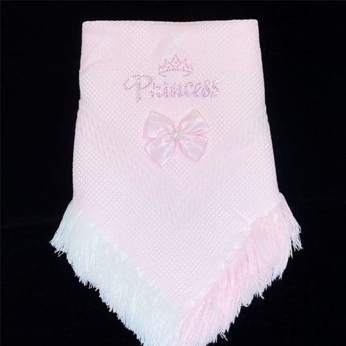 Baby Girl Pink Soft Shawl with Diamante Pattern Detached Bow "Pink Princess"