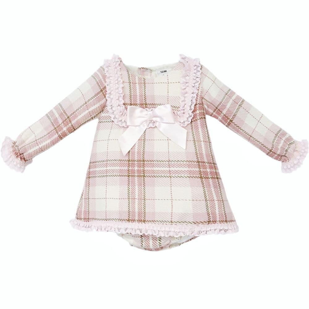 Baby Girl Pink Tartan Woven Dress with Pants "MYD25239"