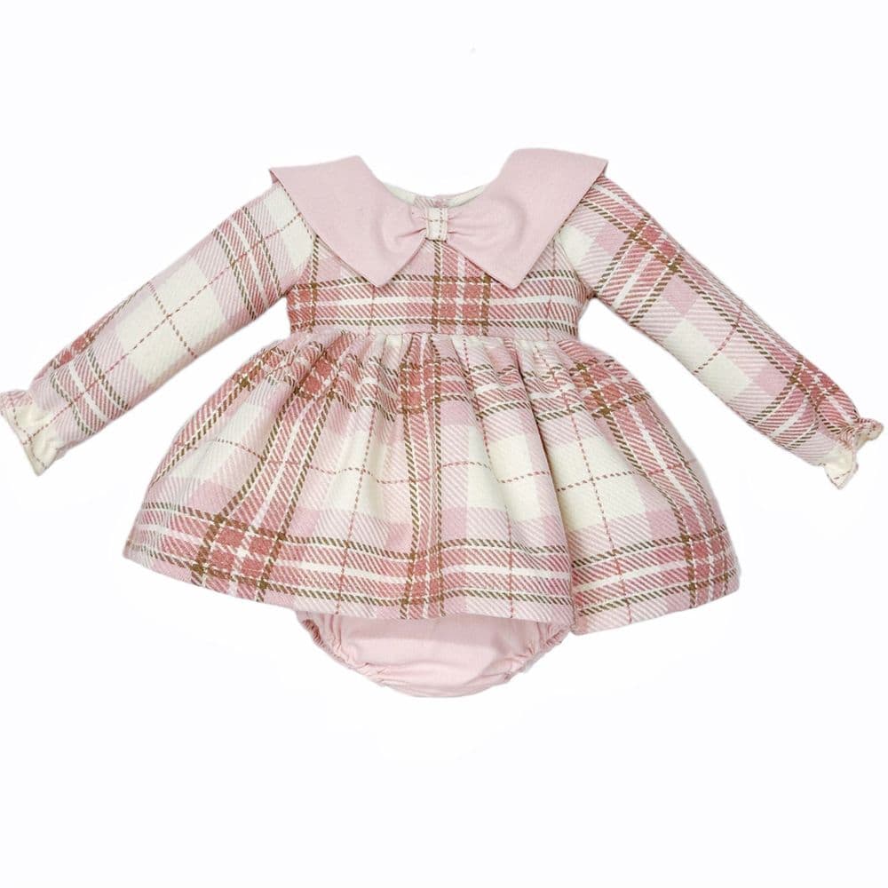 Baby Girl Pink Tartan Woven Puff Ball Dress with Pants "MYD25240"