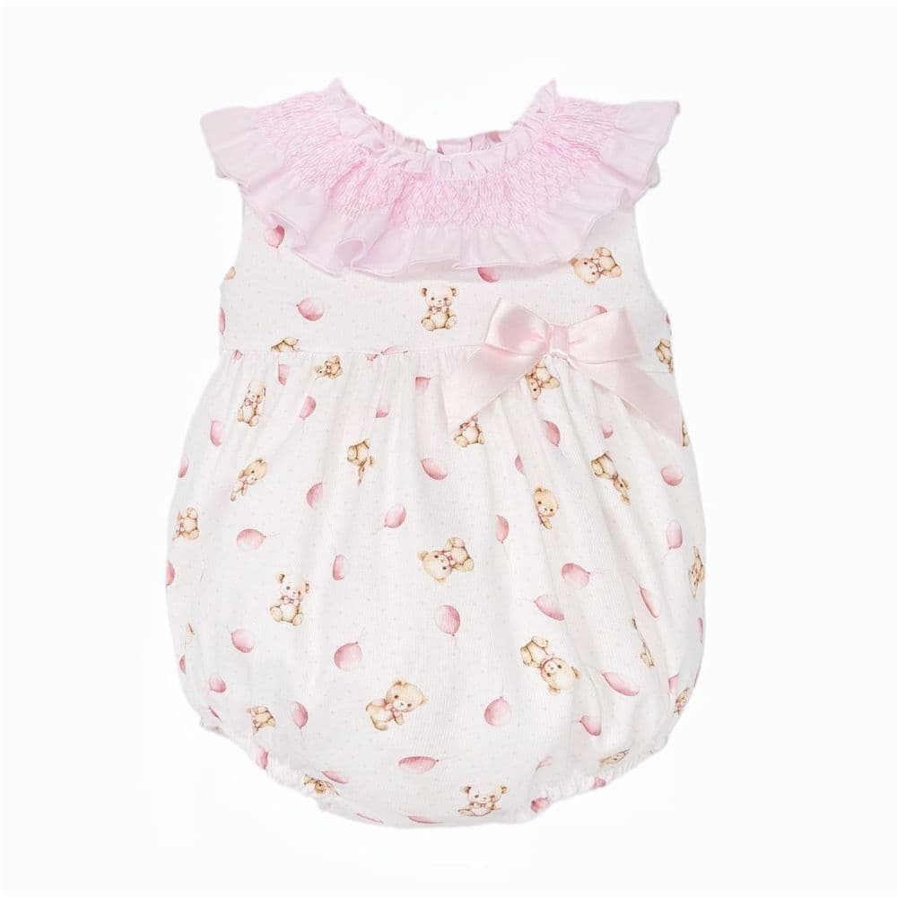 Baby Girl Pink Teddy Print Big Collar Romper "MYD26033"