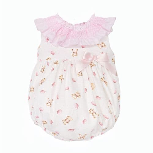 Baby Girl Pink Teddy Print Big Collar Romper "MYD26033"