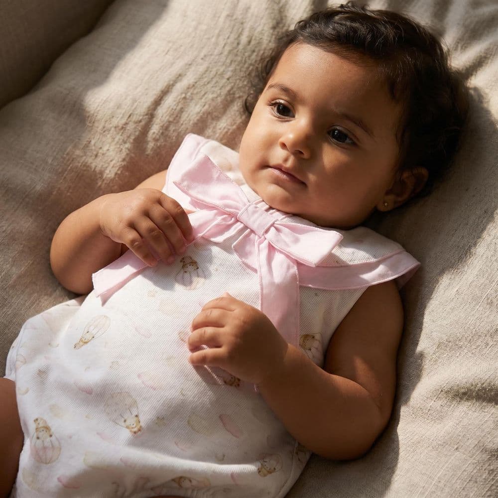 Baby Girl Pink Teddy Print Collar Romper "MYD26030"