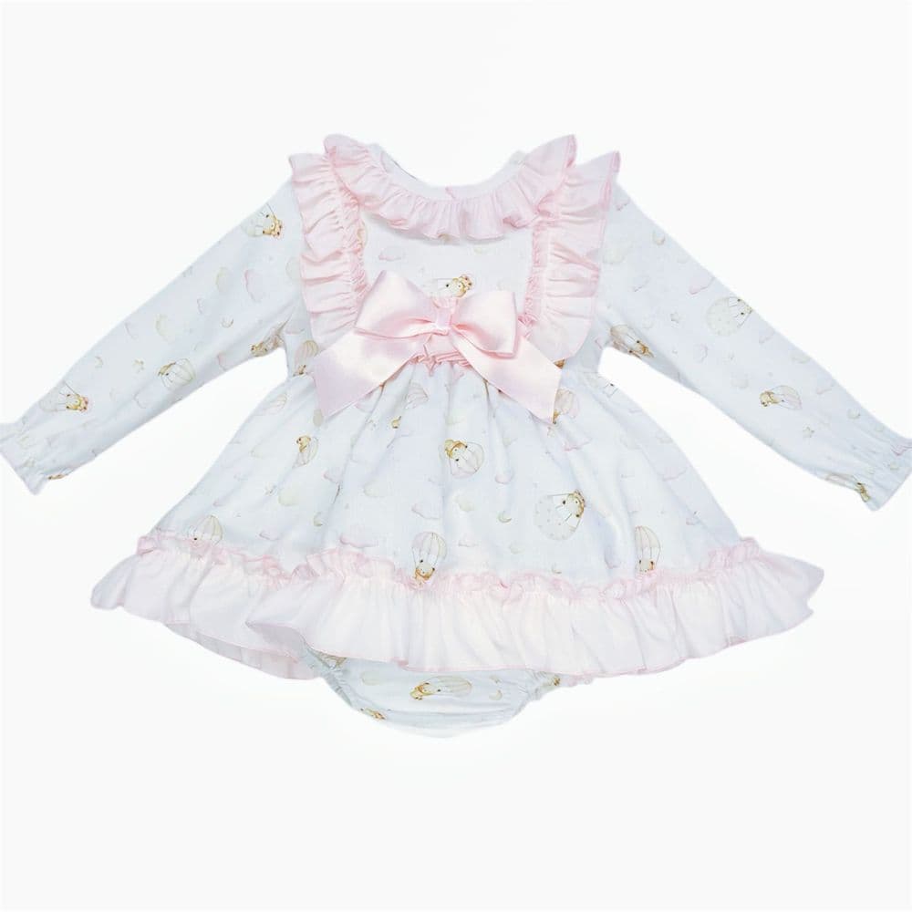 Baby Girl Pink Teddy Print Puff Ball Dress "MYD25201"