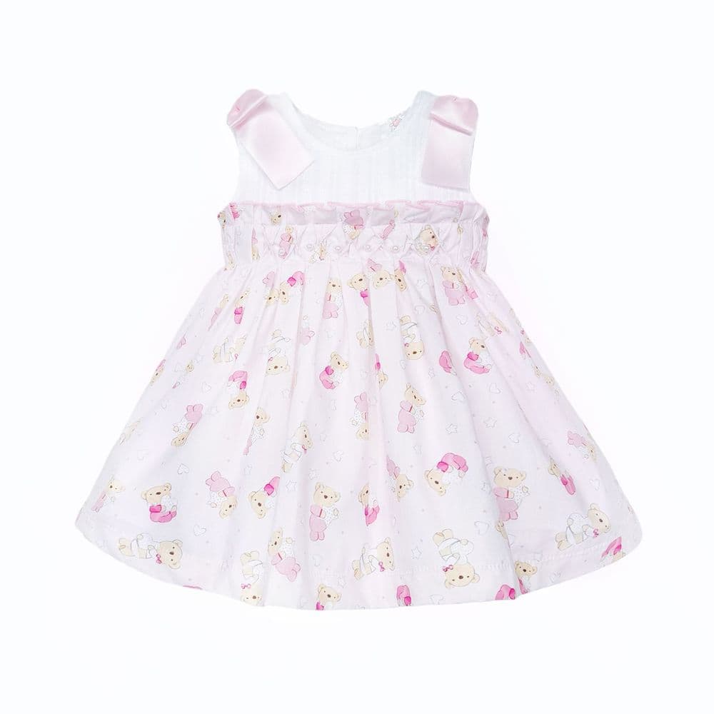 Baby Girl Pink Teddy Shoulder Bow Pearl Dress "2605"