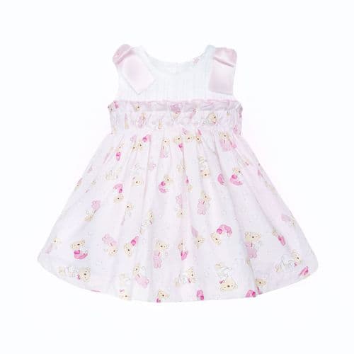 Baby Girl Pink Teddy Shoulder Bow Pearl Dress "2605"