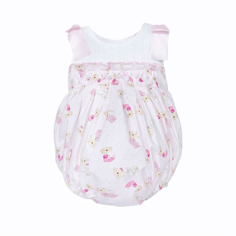 Baby Girl Pink Teddy Shoulder Bow Pearl Romper "2606"