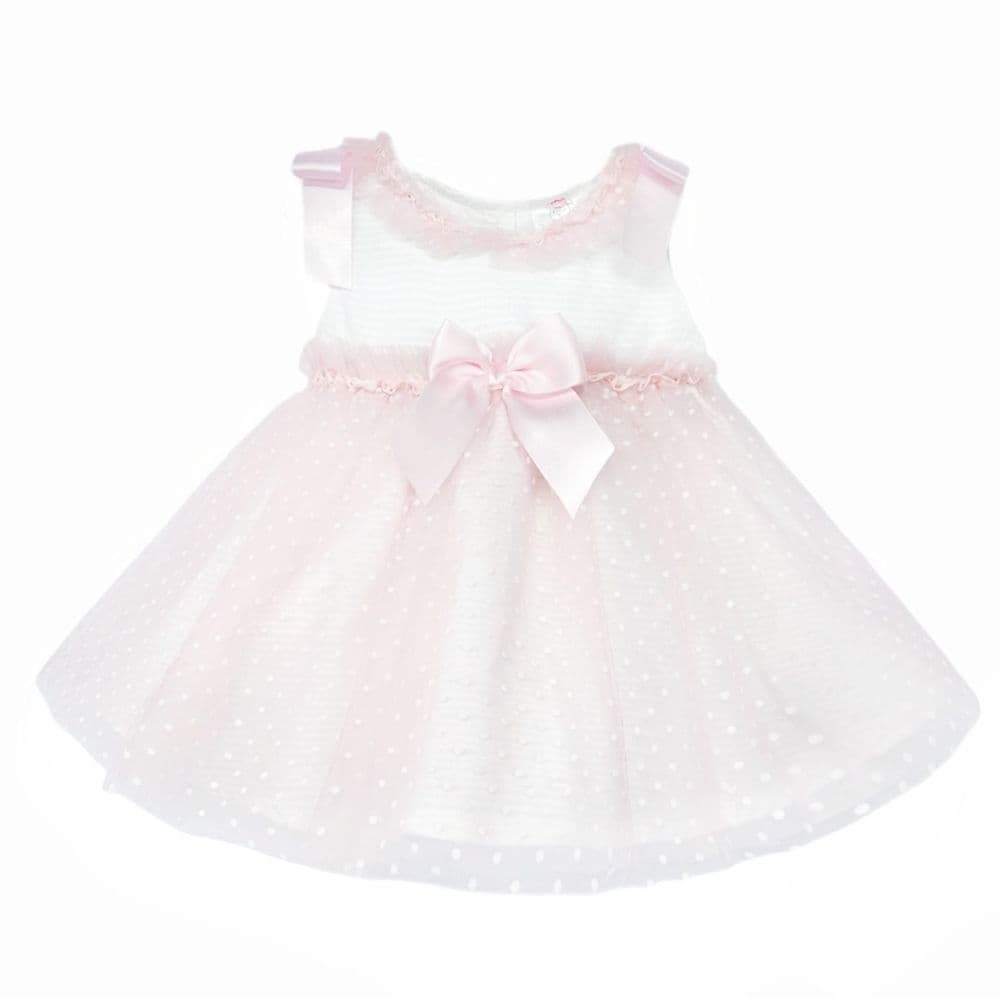 Baby Girl Pink Tulle Mesh Dress Satin Bow "2508 Pink"