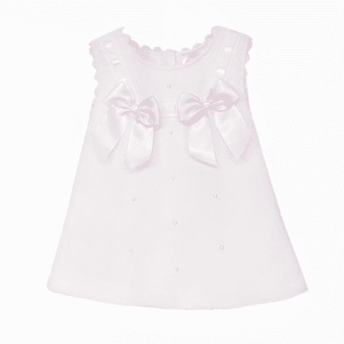 Baby Girl Pink Waffle A Line Dress Satin Bow "2517 Pink"
