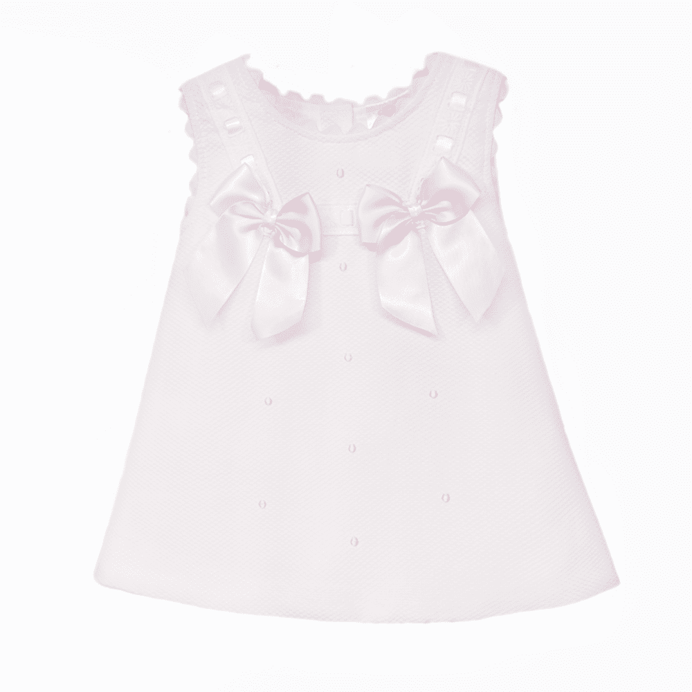Baby Girl Pink Waffle A Line Dress Satin Bow "2517 Pink"
