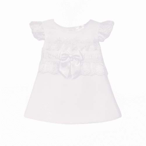 Baby Girl Pink Waffle A Line Lacey  Dress Satin Bow "2518 Pink"