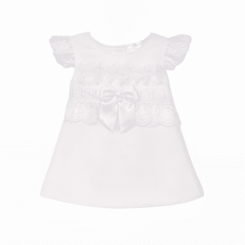 Baby Girl Pink Waffle A Line Lacey Dress Satin Bow "2518 Pink"