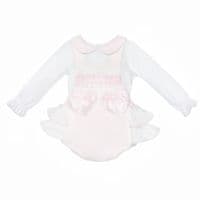 Baby Girl Pink Waffle Frilly Bottom Romper with Shirt 