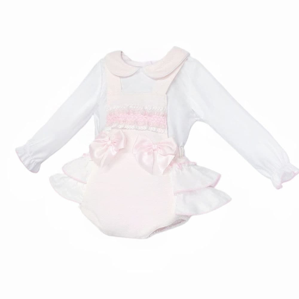 Baby Girl Pink Waffle Frilly Bottom Romper with Shirt "2537"