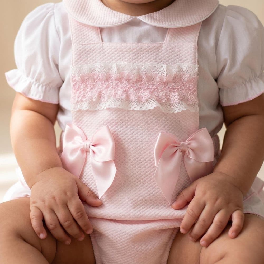 Baby Girl Pink Waffle Frilly Bottom Romper with Shirt "2608"