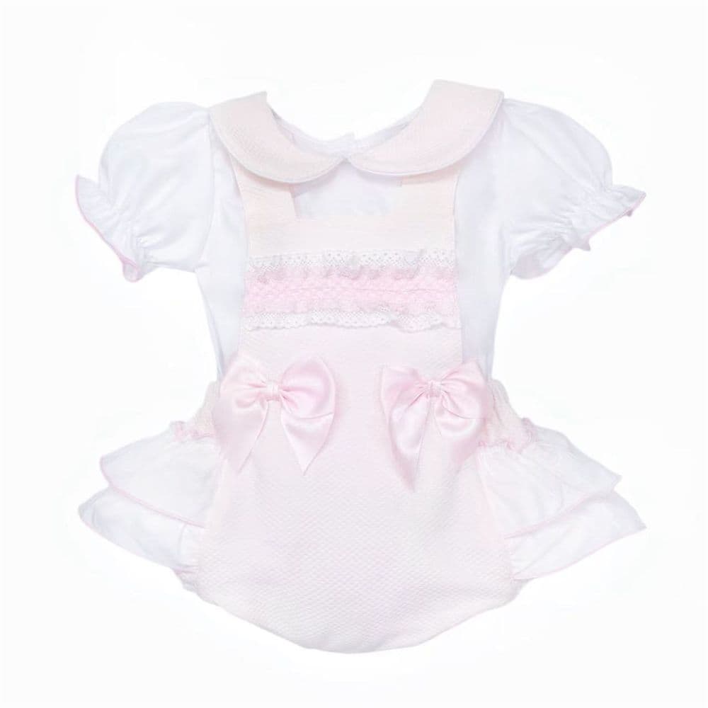 Baby Girl Pink Waffle Frilly Bottom Romper with Shirt "2608"