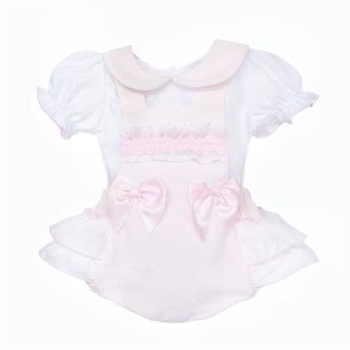 Baby Girl Pink Waffle Frilly Bottom Romper with Shirt "2608"