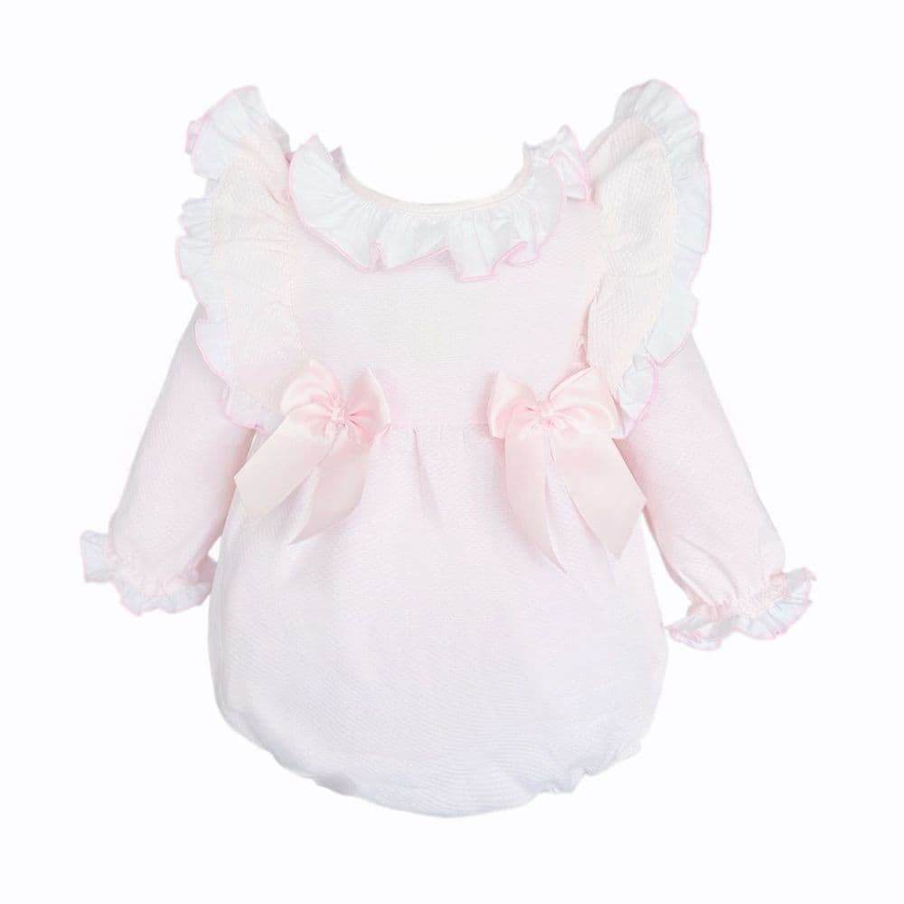 Baby Girl Pink Waffle Frilly Shoulder Romper "2533"