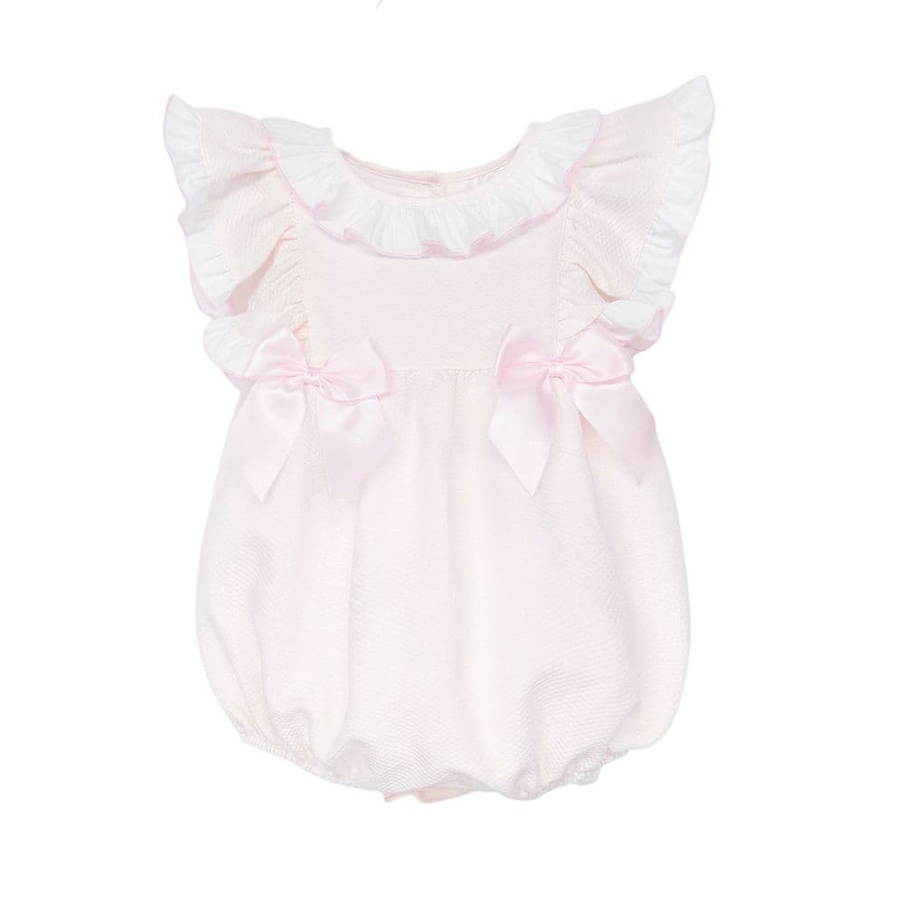 Baby Girl Pink Waffle Frilly Shoulder Romper "2613"
