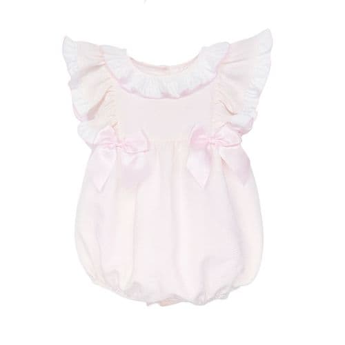 Baby Girl Pink Waffle Frilly Shoulder Romper "2613"