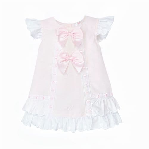 Baby Girl Pink Waffle Ribbon Insert Bow Dress "2601"