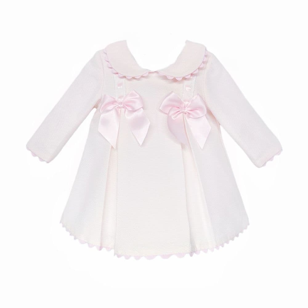 Baby Girl Pink Waffle Satin Bow Puff Dress "2535"