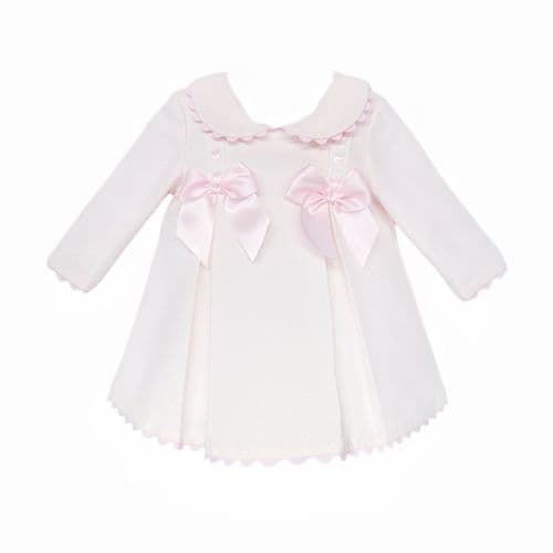 Baby Girl Pink Waffle Satin Bow Puff Dress "2535"