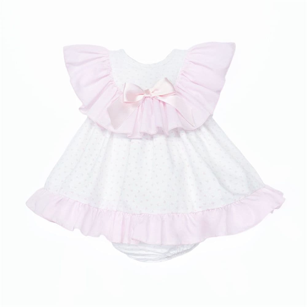 Baby Girl Pink White Heart Print Collar Dress with Pants "MYD26022"