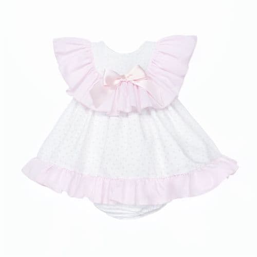 Baby Girl Pink White Heart Print Collar Dress with Pants "MYD26022"