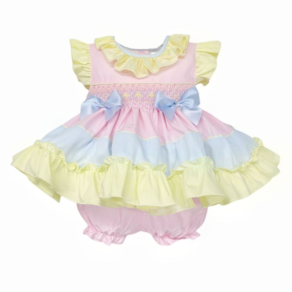 Baby Girl Rainbow Cotton Hand Smocked Dress with Knickers "2510"