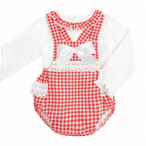 Baby Girl Red Checked Lace Romper with Shirt "MYD821"
