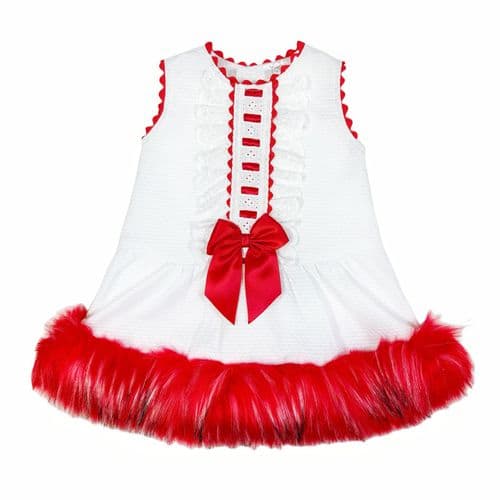Baby Girl Red Fur Bottom Dress "1812 Red"