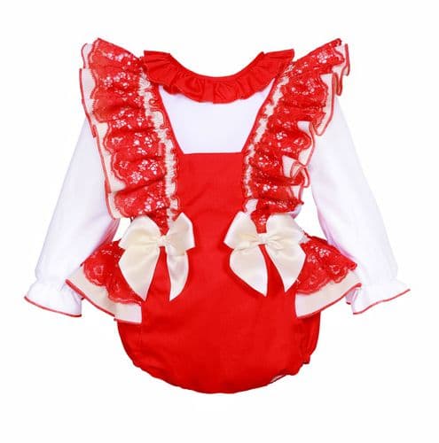 Baby Girl Red Lace Frilly Bottom Romper with Shirt "2417"