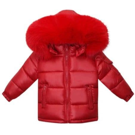 Baby Girl Red Puffer Coat with Faux Fur Hood "MYD409R"