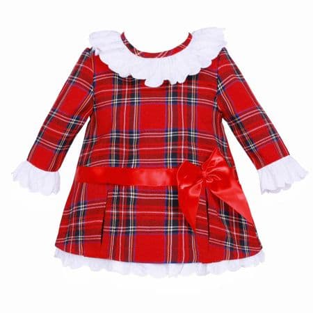 Baby Girl Red Tartan A Line Dress with Bow 