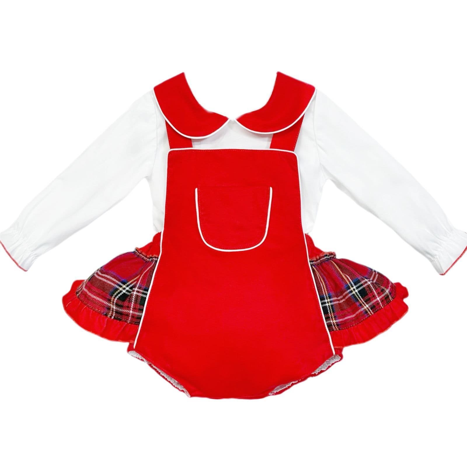 Baby Girl Red Tartan Frilly Romper with Shirt 