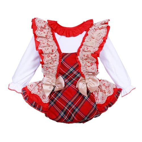 Baby Girl Red Tartan Gold Frilly Bottom Romper with Shirt "2165R"