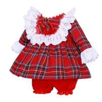 Baby Girl Red Tartan Lacey Puff Dress with Knickers 
