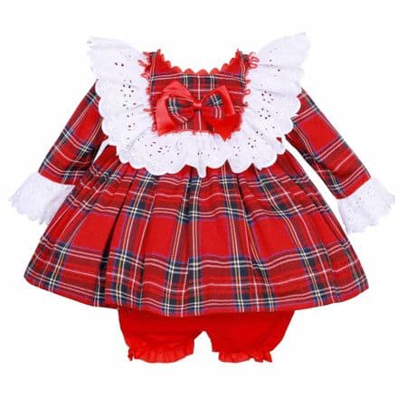 Baby Girl Red Tartan Lacey Puff Dress with Knickers 