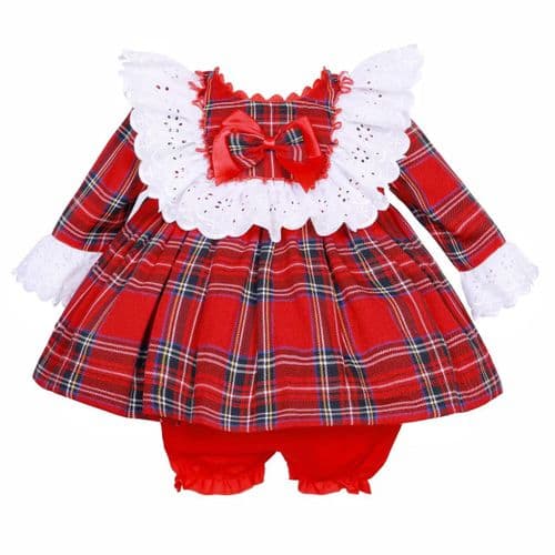 Baby Girl Red Tartan Lacey Puff Dress with Knickers "2422"