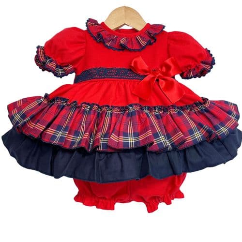 Baby Girl Red Tartan Puff Ball Dress Knicker Set "MYD224"